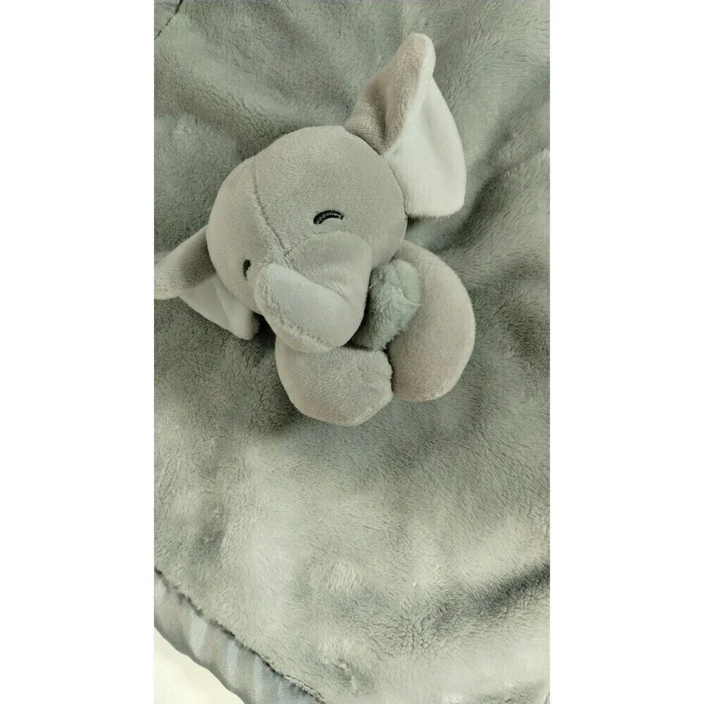 Carters Baby Lovey Gray Plush Elephant Holding Security‎ Blanket Satin EUC